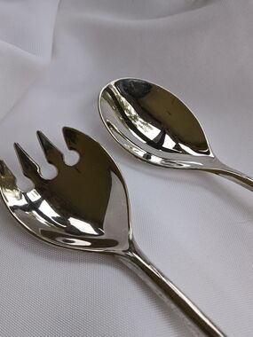 Vintage Italian Salad Fork Spoon Serving Utensils Silverplated Metal 9 Inches